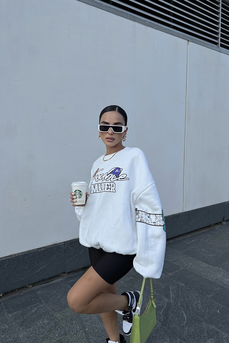 Beyaz Baskılı Oversize Sweat ATE2276 - EYYO