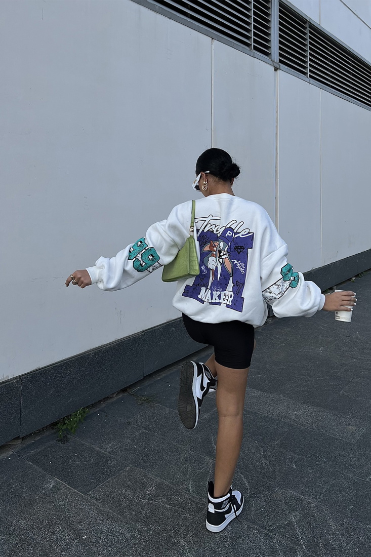 Beyaz Baskılı Oversize Sweat ATE2276 - EYYO