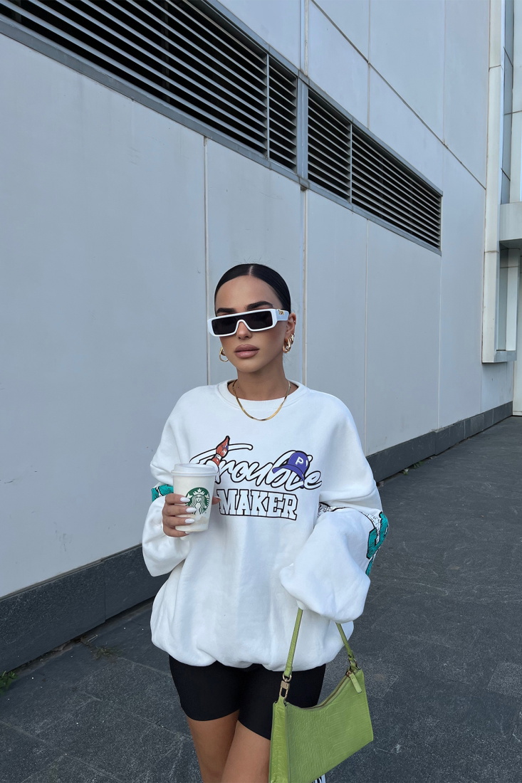 Beyaz Baskılı Oversize Sweat ATE2276 - EYYO