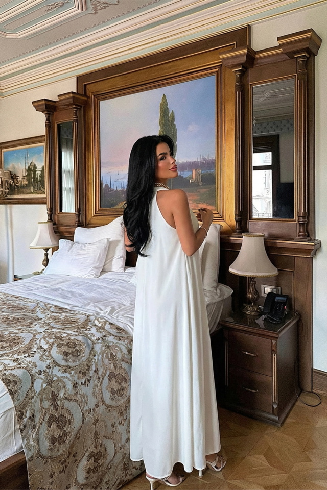 Beyaz Constas Aksesuar Detaylı Elbise ATE-3551 - 2
