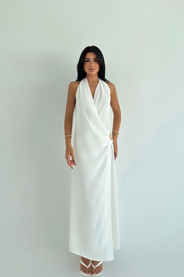 Beyaz Constas Aksesuar Detaylı Elbise ATE-3551 - 2