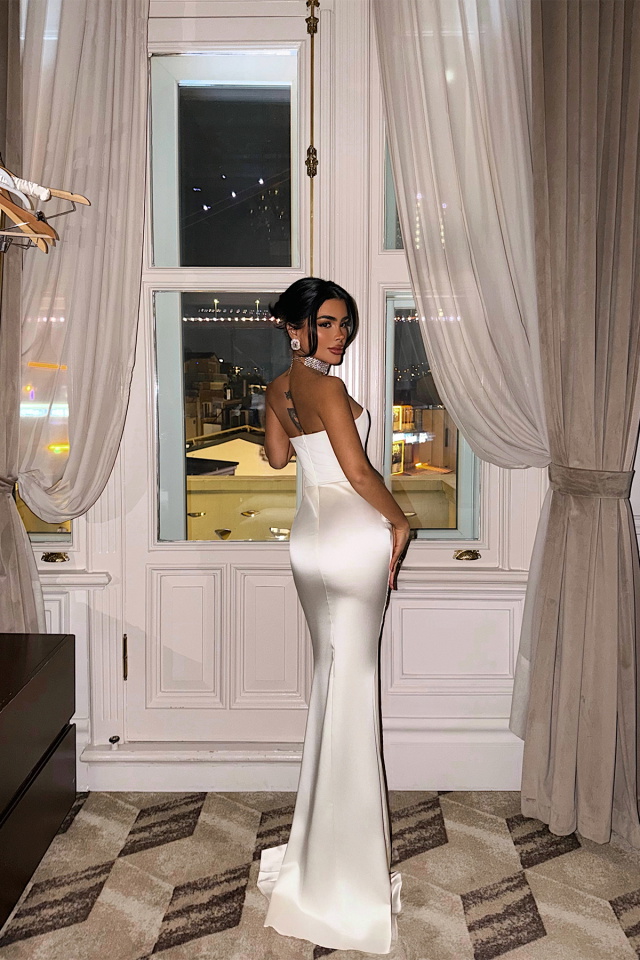 Beyaz Velora saten elbise ATE-4376 - 4