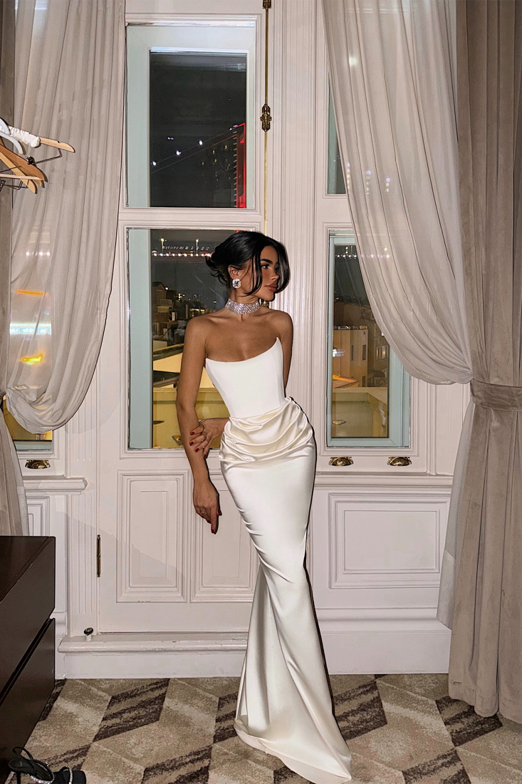 Beyaz Velora saten elbise ATE-4376 - EYYO