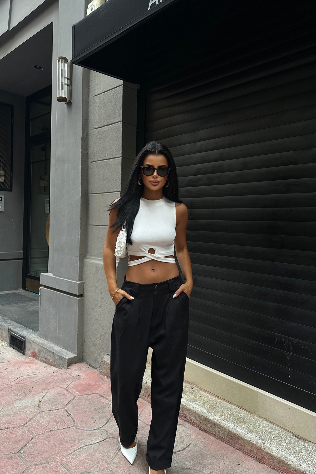 Beyaz Çapraz Bağlamalı Crop Top ATE7900 - 4