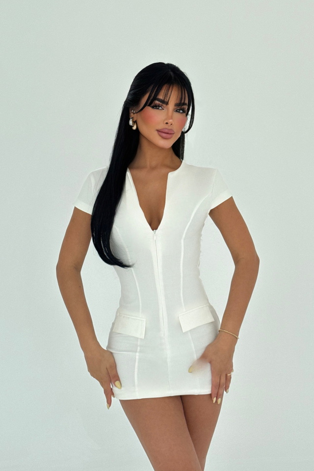 Beyaz Mariko Mini Elbise ATE-2901 