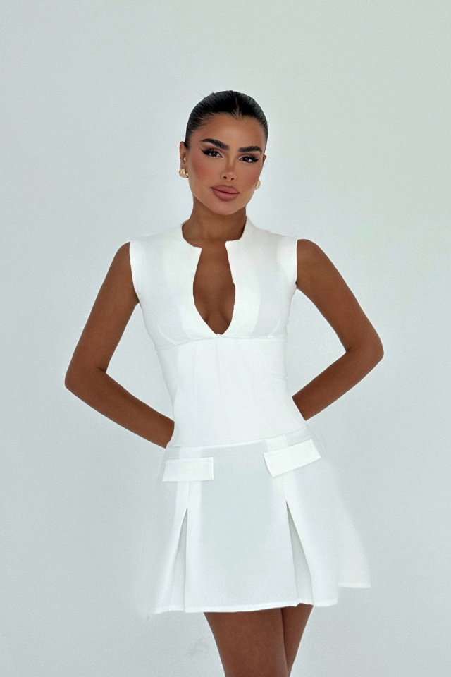 Beyaz Frilly Mini Elbise ATE-3010 - 1