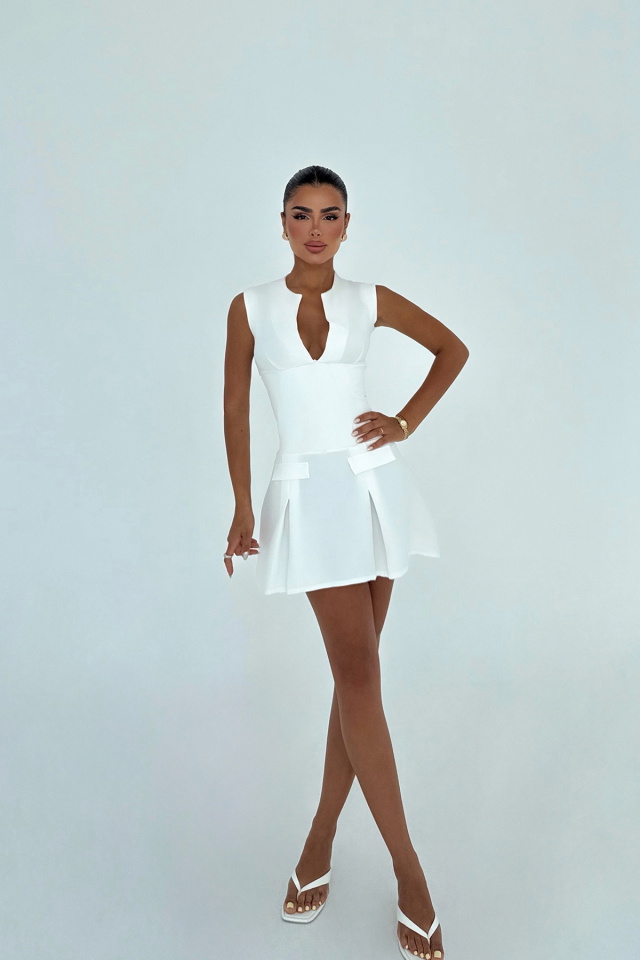Beyaz Frilly Mini Elbise ATE-3010 - 2