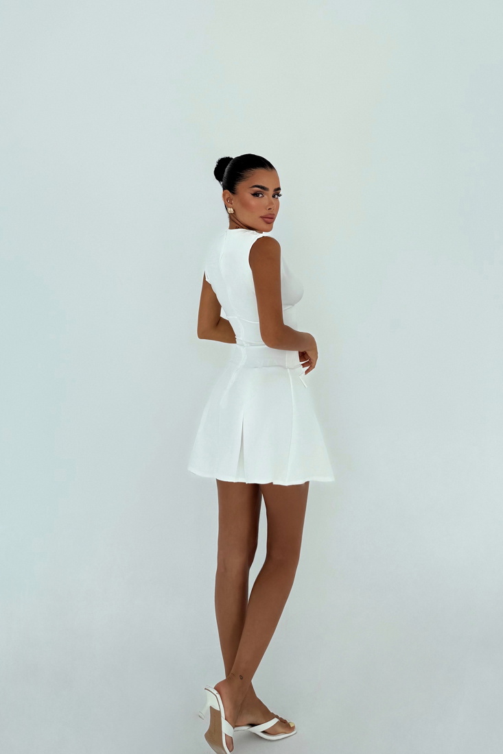 Beyaz Frilly Mini Elbise ATE-3010 - EYYO