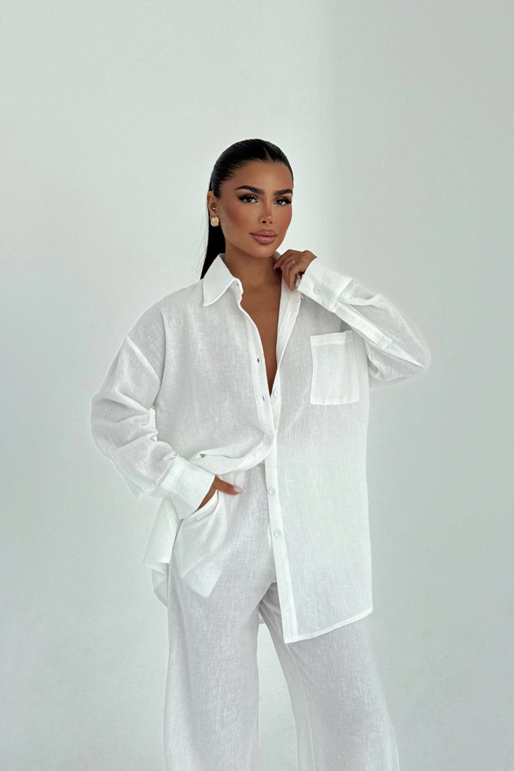 Beyaz Cep Detay Pantolonlu Takım ATE-3246 - EYYO