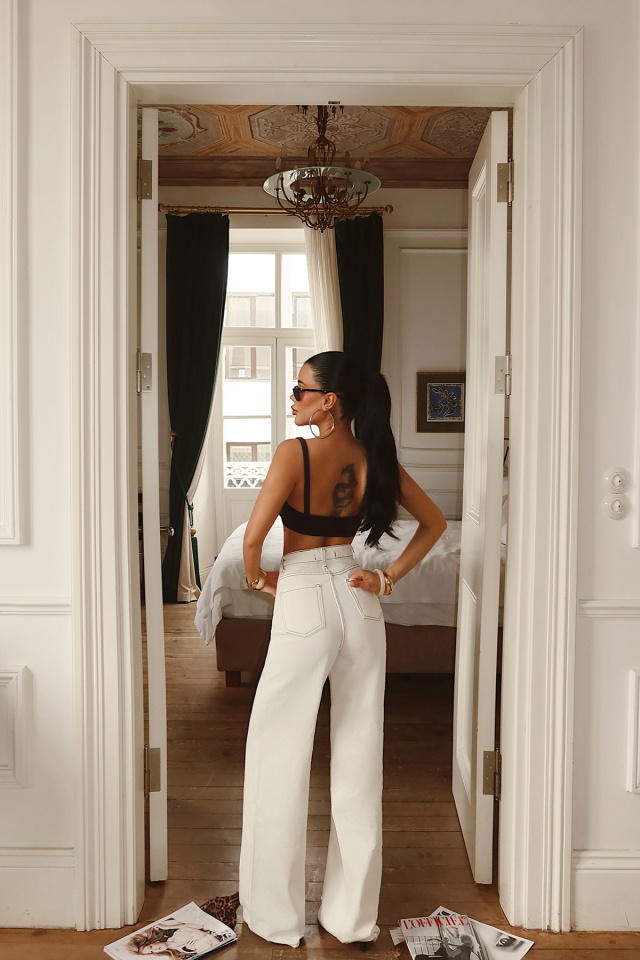 Beyaz Cep Detey Yüksek Bel Pantolon ATE-5253 - 5