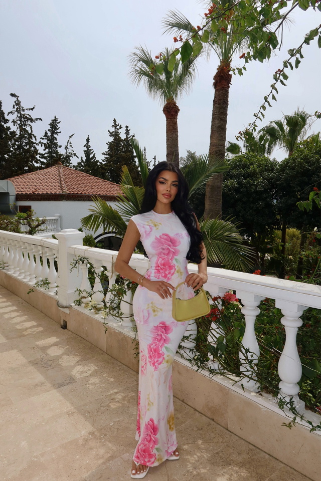 Beyaz Samsara Çiçek Desenli Elbise ATE-2519 - 5