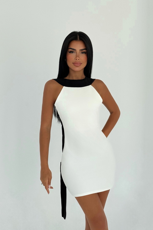 Beyaz Çift Renk Mini Elbise ATE-3346 - 1