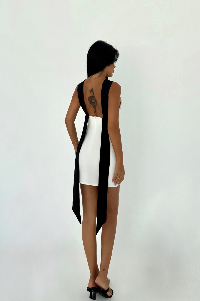 Beyaz Çift Renk Mini Elbise ATE-3346 - 3
