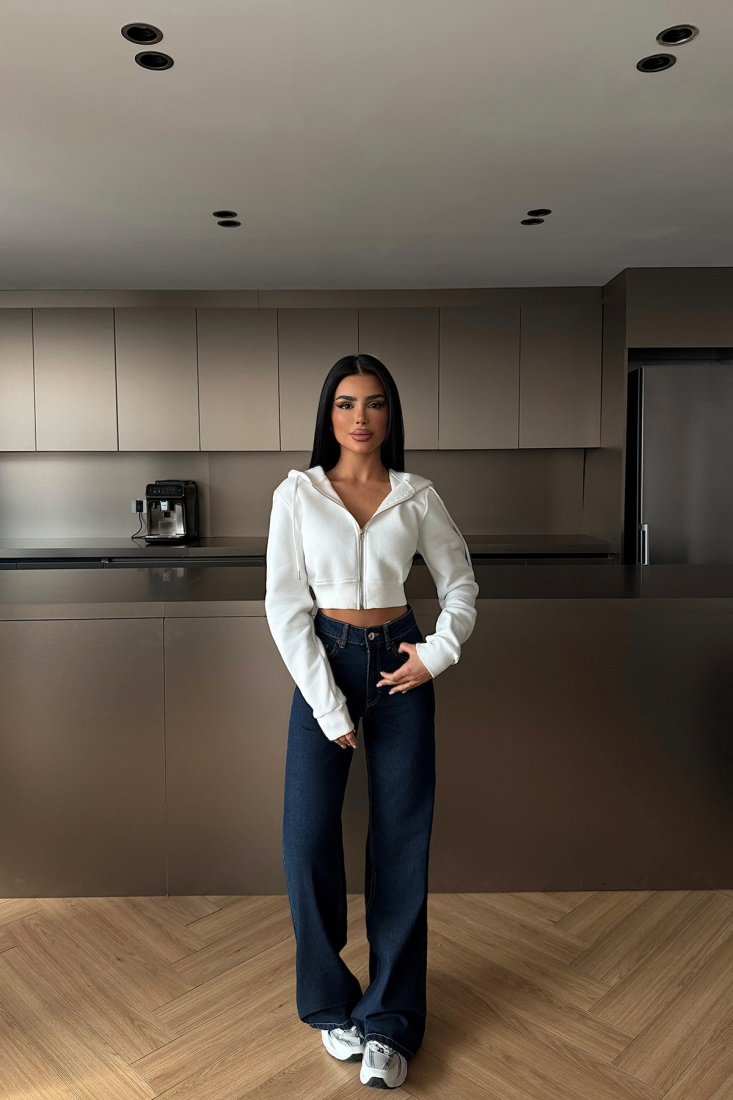 Beyaz Caiden Crop Hırka ATE-4856 - EYYO