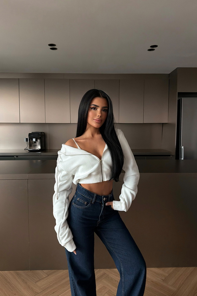 Beyaz Caiden Crop Hırka ATE-4856 - 2