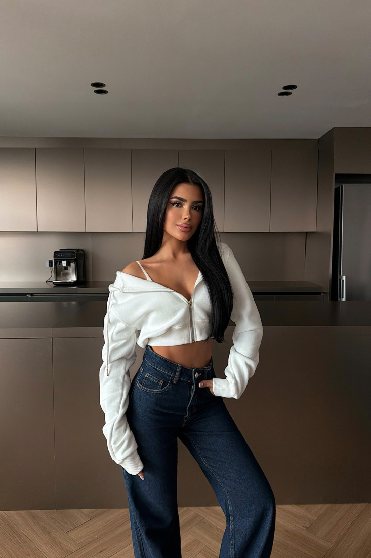 Beyaz Caiden Crop Hırka ATE-4856 - EYYO