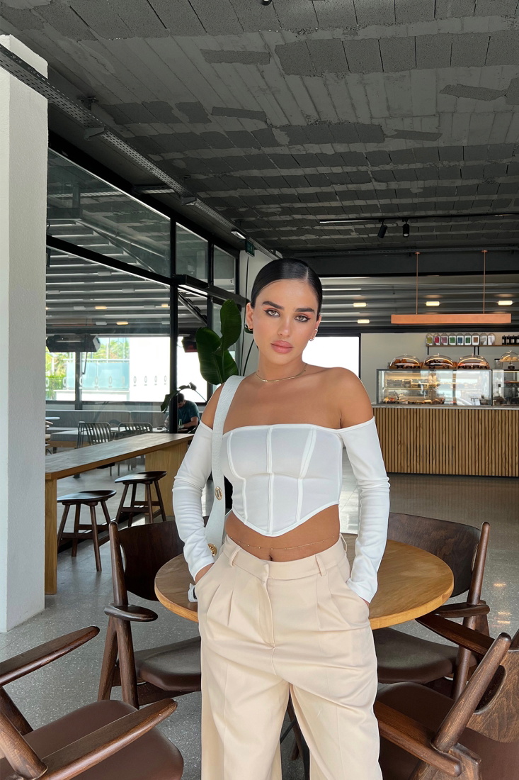 Beyaz Crop Top ATE2011 - gecce