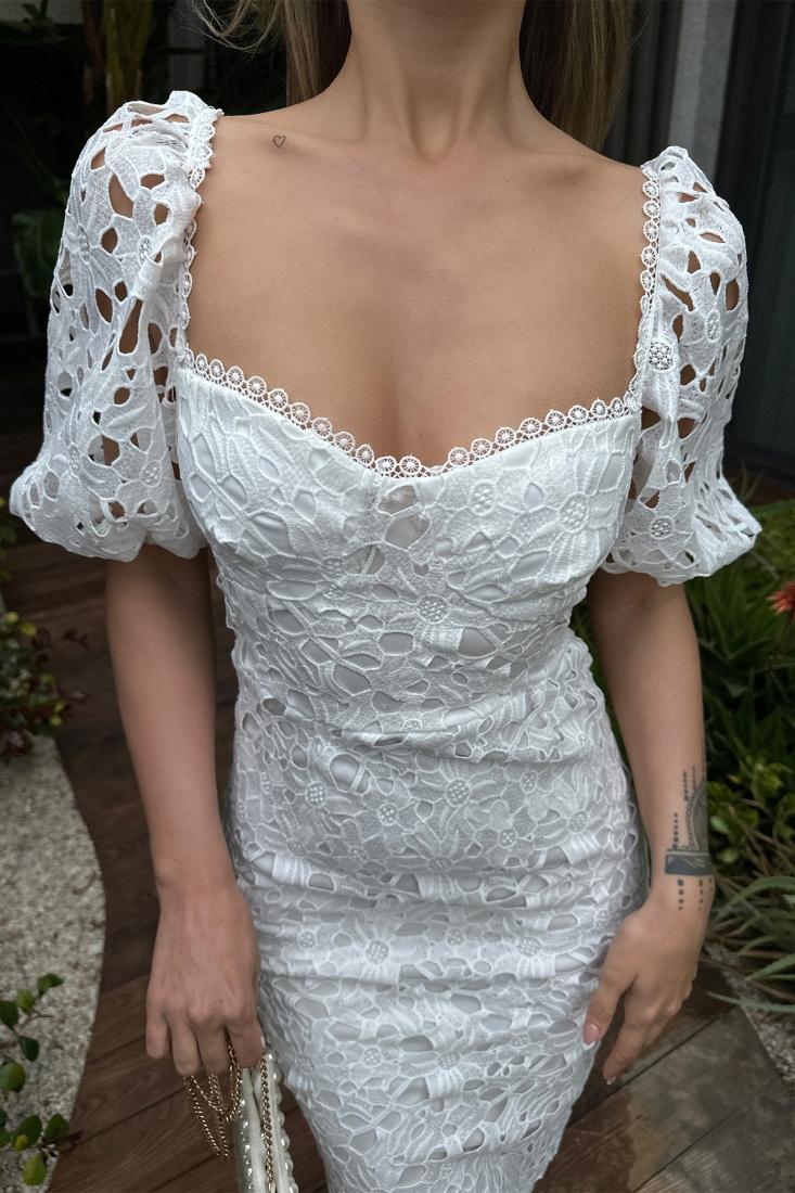 Beyaz Dantel Detay Abiye Elbise ATE6144 - EYYO