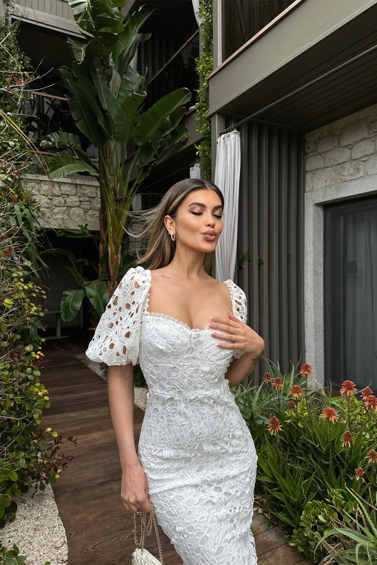 Beyaz Dantel Detay Abiye Elbise ATE6144 - EYYO