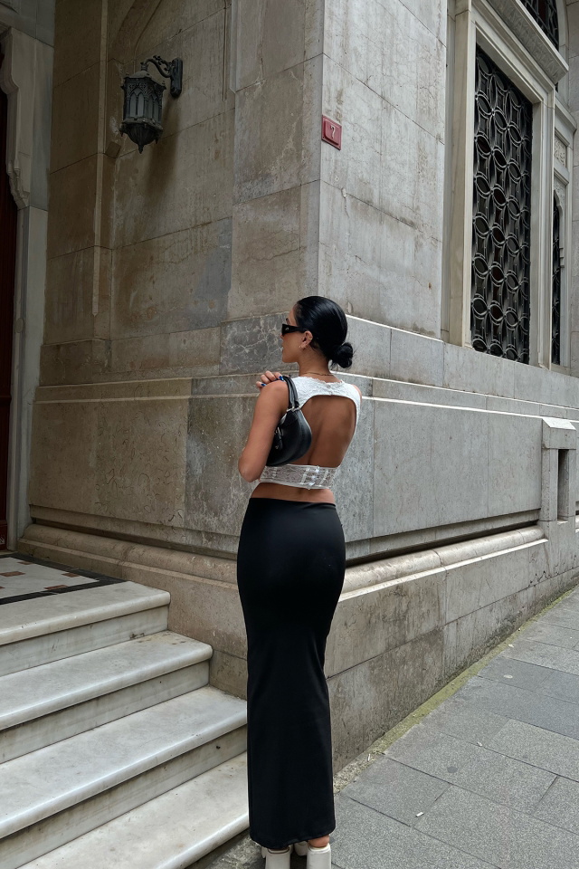Beyaz Dantel Detay Crop Top ATE6719 - 6