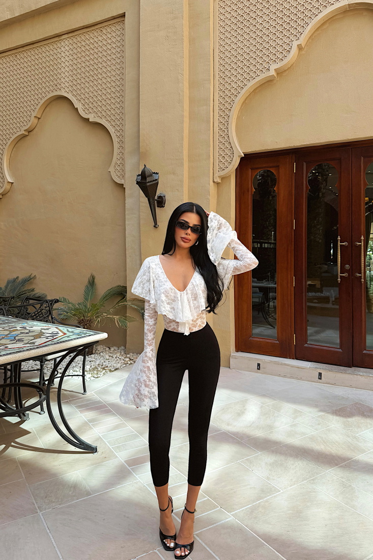 Beyaz Braulia Dantel Bodysuit ATE-4756 - EYYO