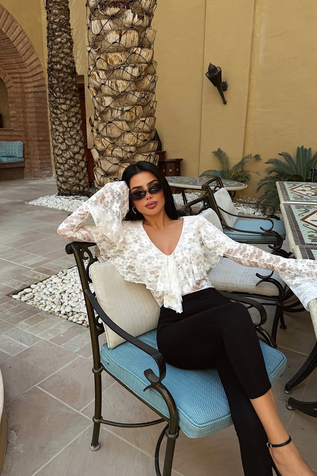 Beyaz Braulia Dantel Bodysuit - 