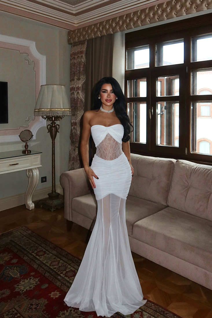 Beyaz Priscilla Dantel Detaylı Elbise ATE-3595 - EYYO