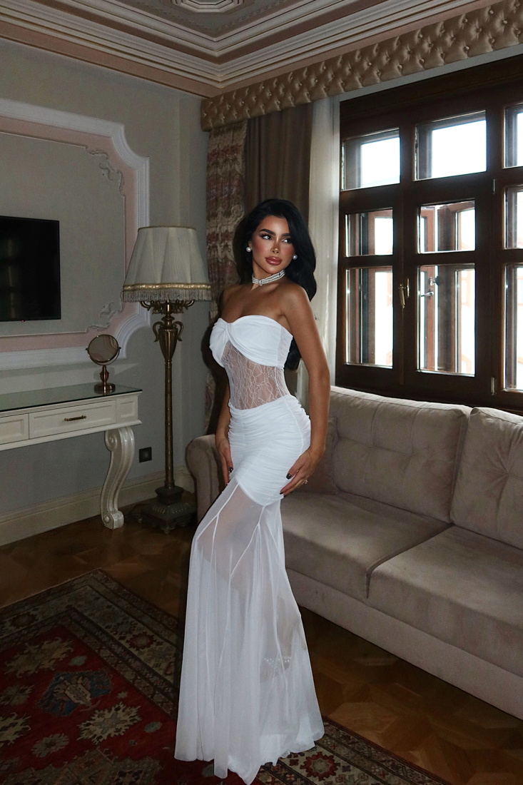 Beyaz Priscilla Dantel Detaylı Elbise ATE-3595 - EYYO