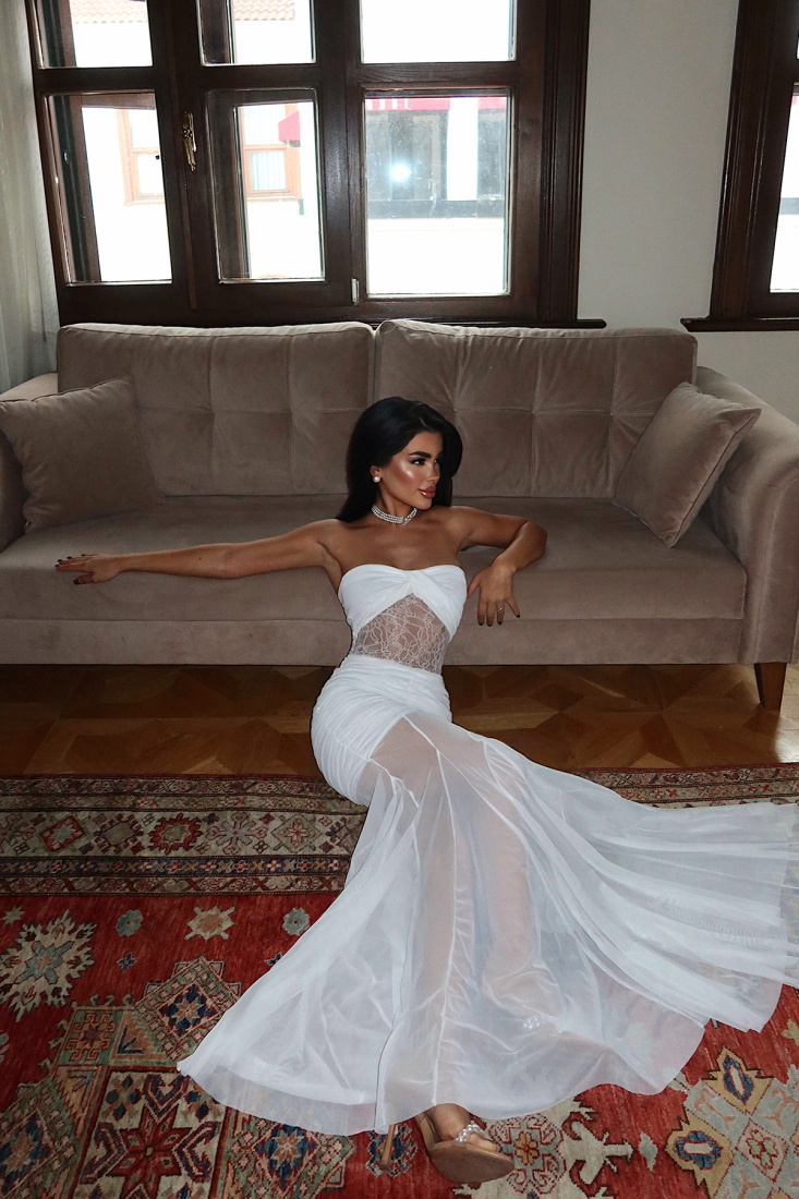 Beyaz Priscilla Dantel Detaylı Elbise ATE-3595 - EYYO