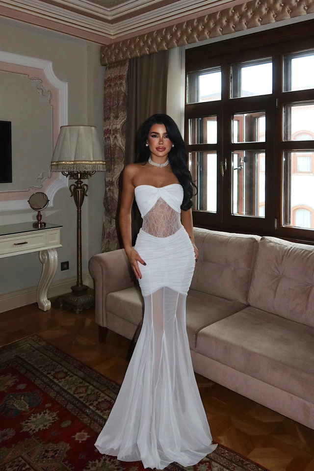 Beyaz Priscilla Dantel Detaylı Elbise ATE-3595 - 1