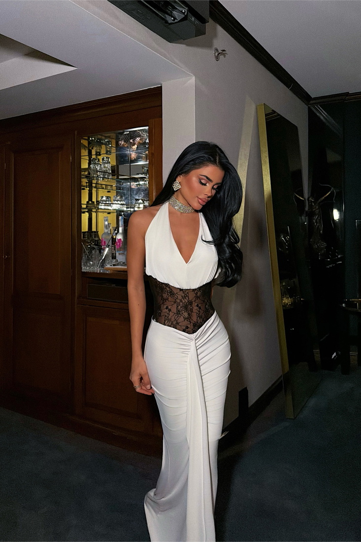 Beyaz Elysia Dantel Detaylı Elbise ATE-3839 - EYYO