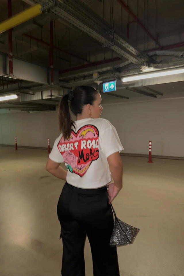 Beyaz Desert Rose Baskılı Crop Top ATE6165 - 1