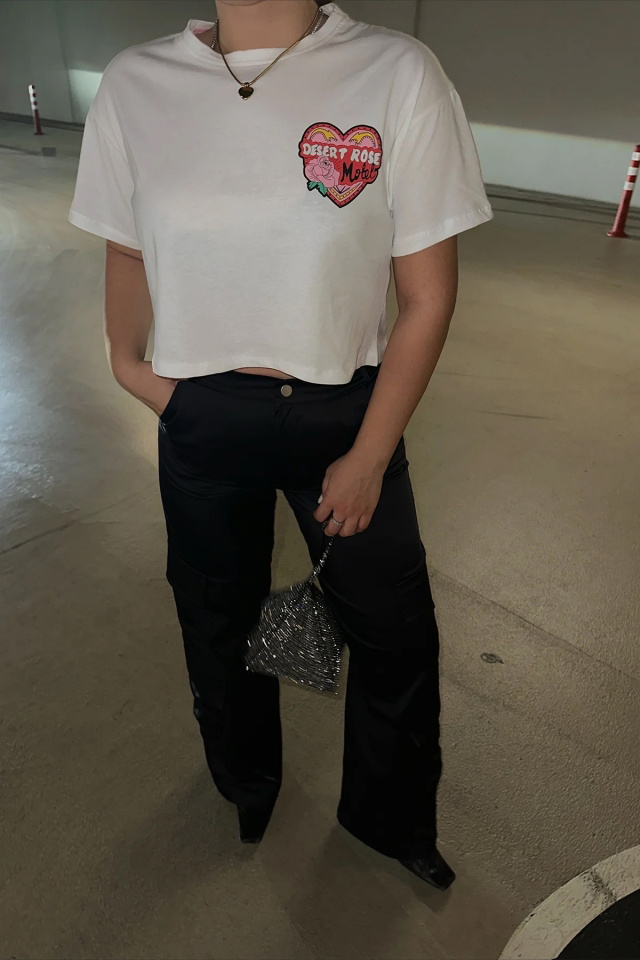 Beyaz Desert Rose Baskılı Crop Top ATE6165 - 2