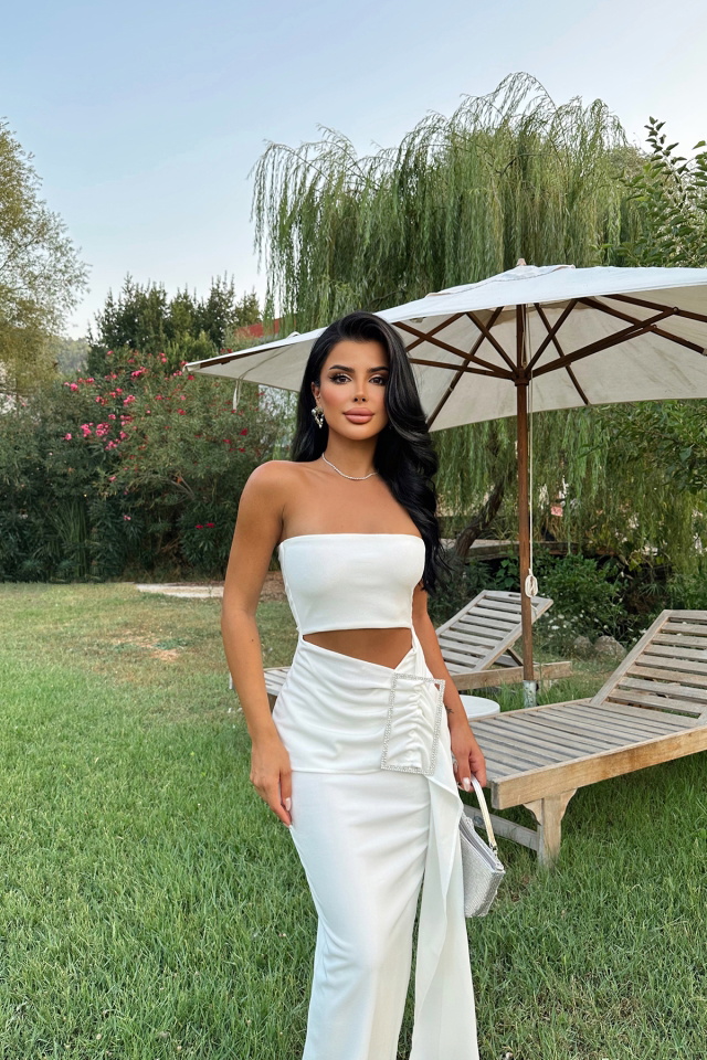 Beyaz Diana Taş Detay Elbise ATE7655 - 10