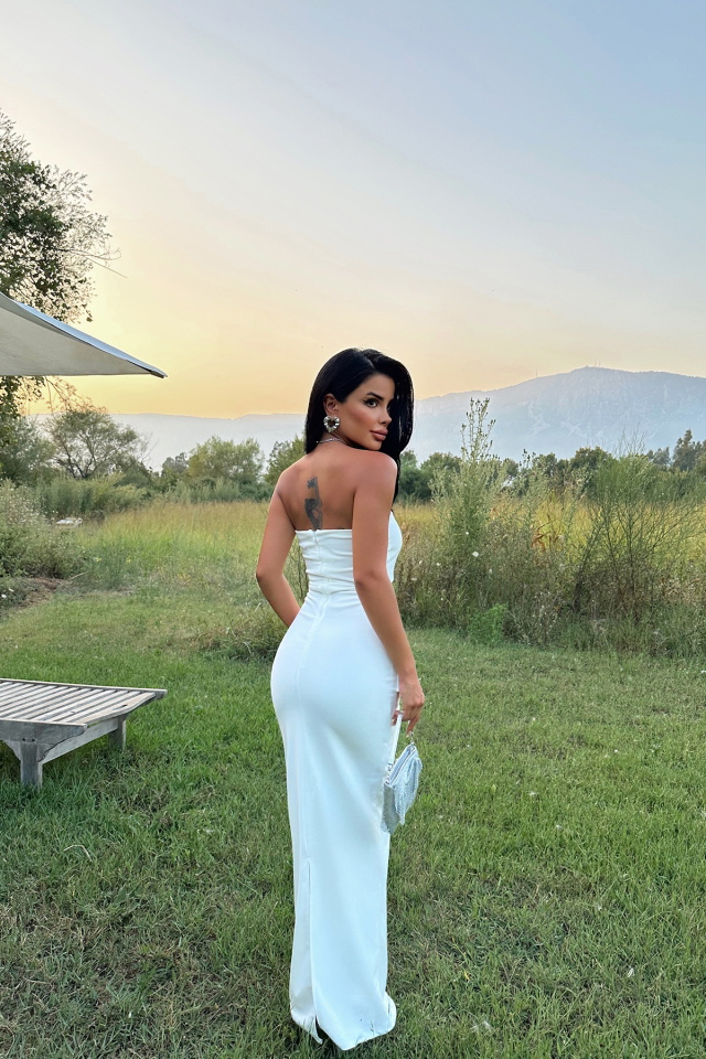 Beyaz Diana Taş Detay Elbise ATE7655 - 11