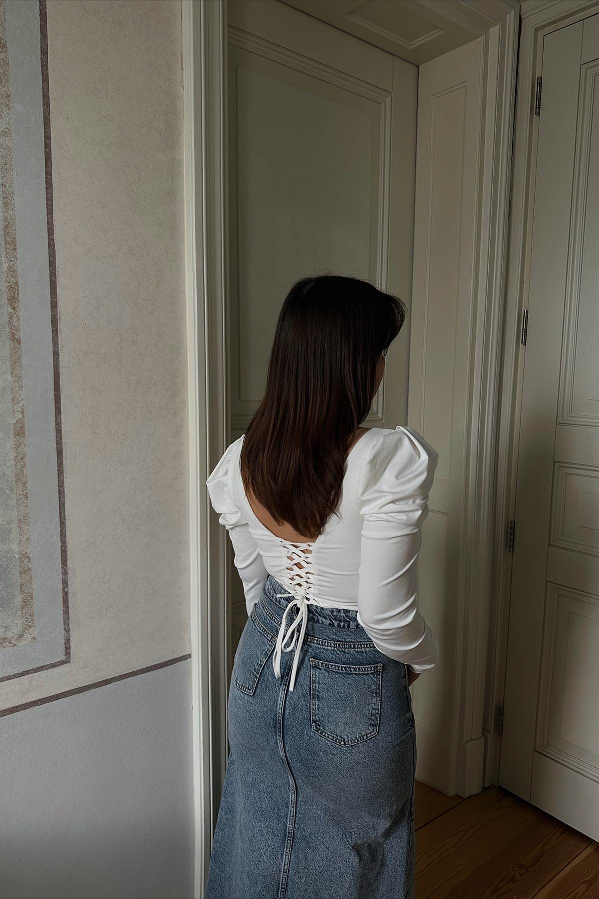 Beyaz Dikiş Detay Crop Top ATE3600 - 2