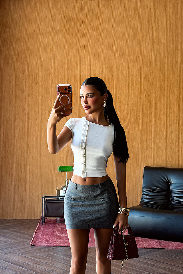 Beyaz Düğme Detay Crop Top ATE-5958 