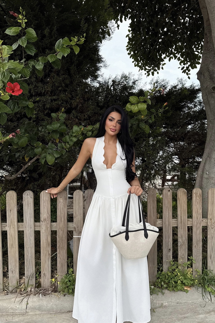 Beyaz Emilie Uzun Elbise ATE-2343 - EYYO