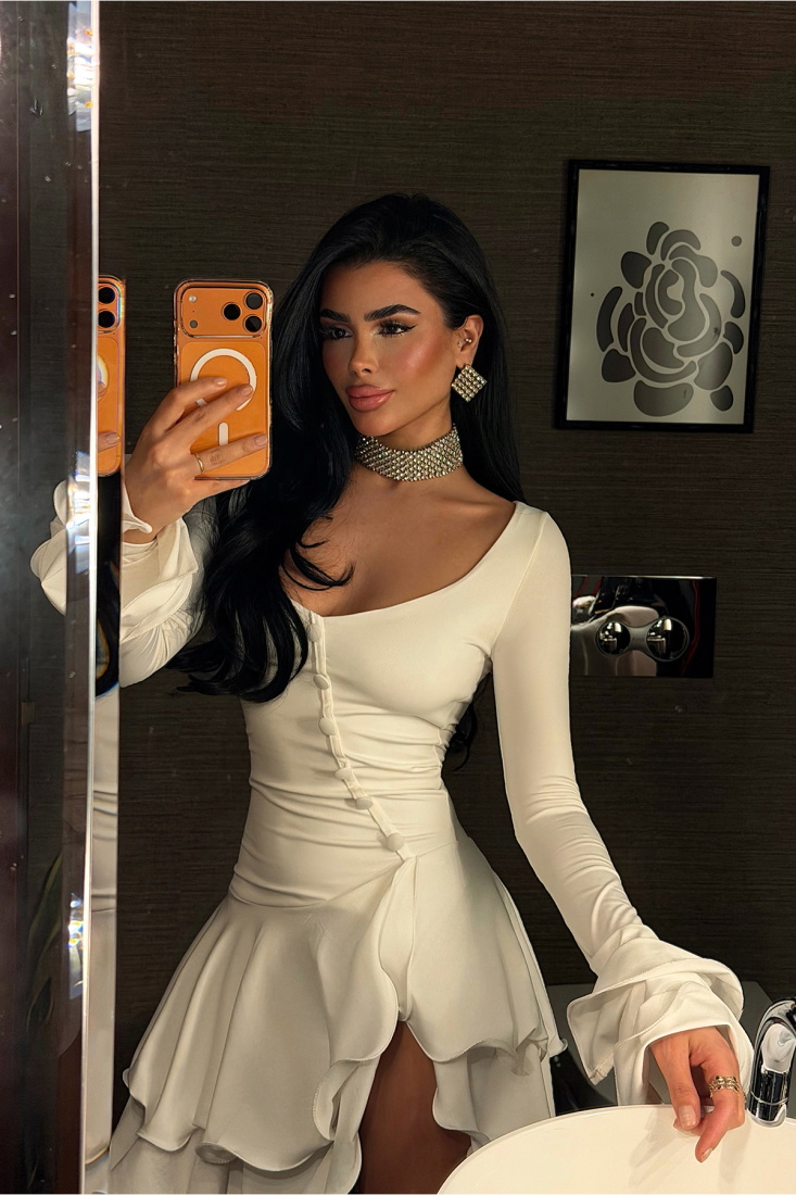 Beyaz Taliah Mini Elbise ATE-4038 - EYYO