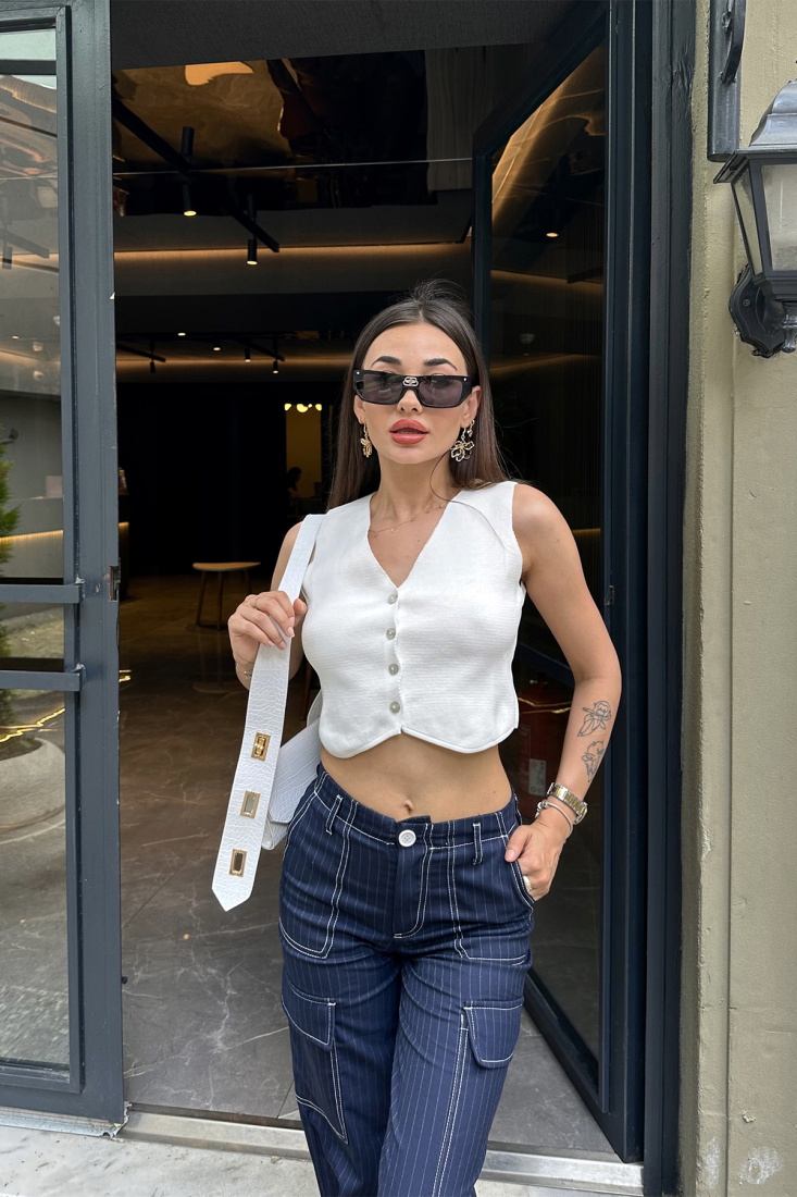 Beyaz Düğme Detay Yelek ATE7424 - EYYO