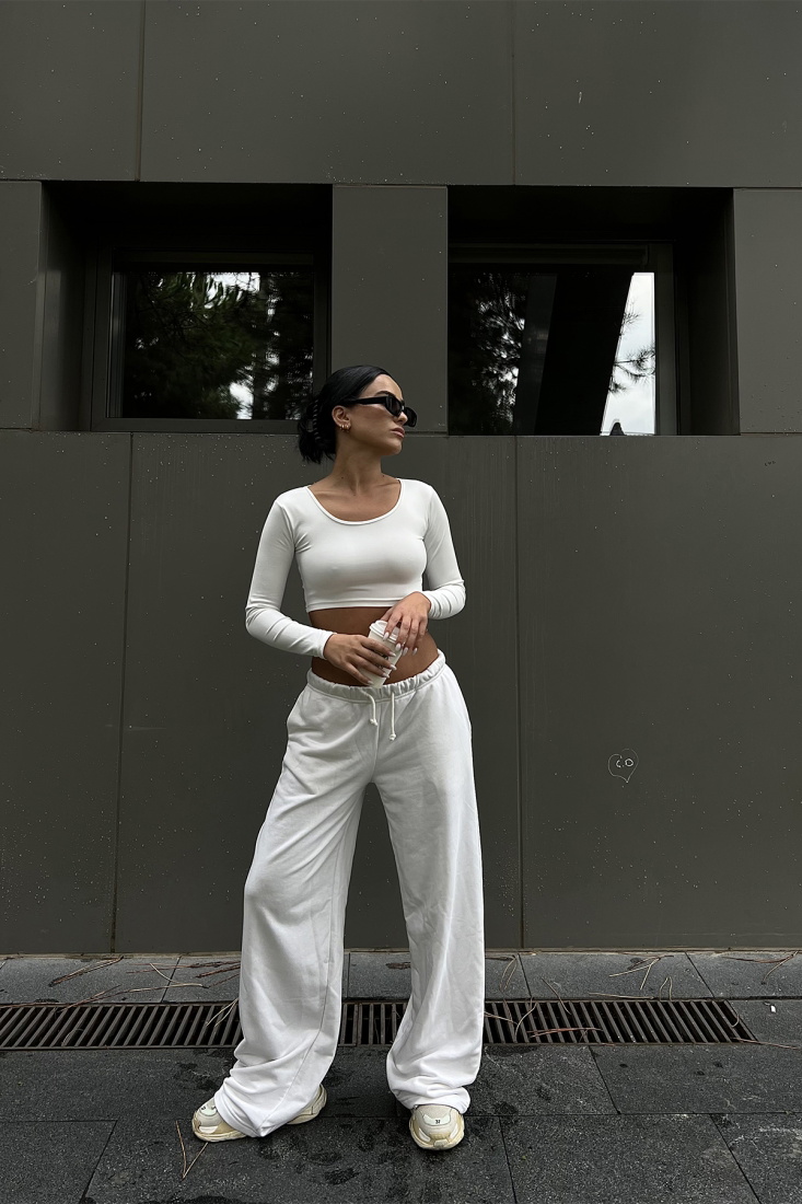 Holly Beyaz Düşük Bel Eşofman Altı ATE2002 - EYYO ATELIER