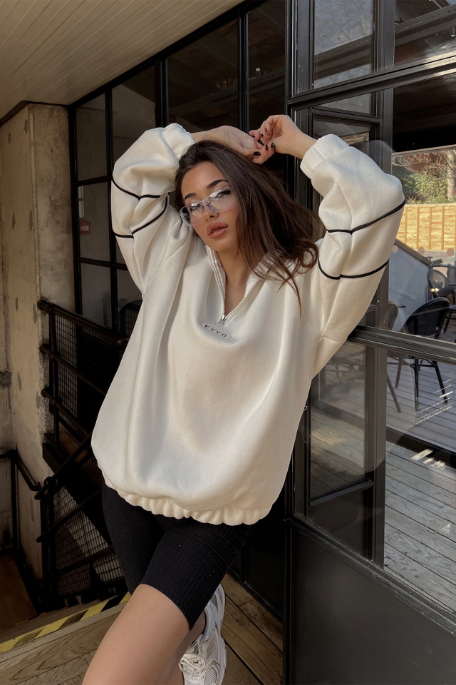Beyaz Eyyo Baskılı Basic Sweat ATE3322 - 5