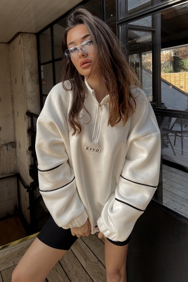 Beyaz Eyyo Baskılı Basic Sweat ATE3322 - 3