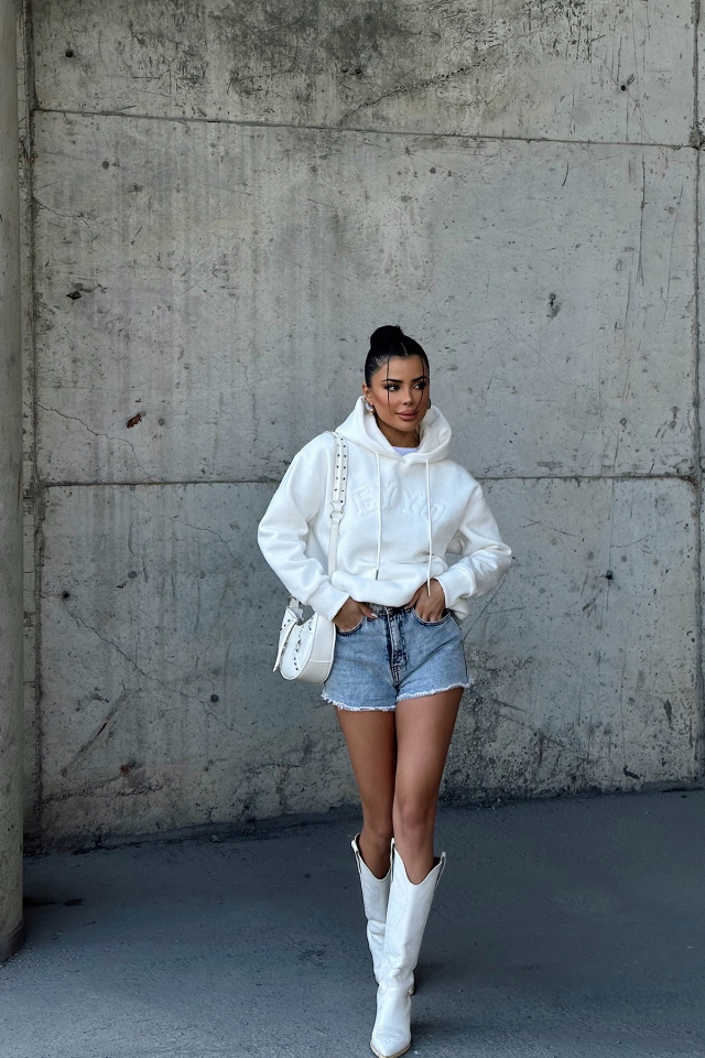 Beyaz Dove Eyyo Nakışlı Sweat ATE-0799 - 4
