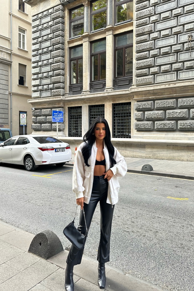 Beyaz Fermuar Detay Cepli Ceket ATE8553 - 4