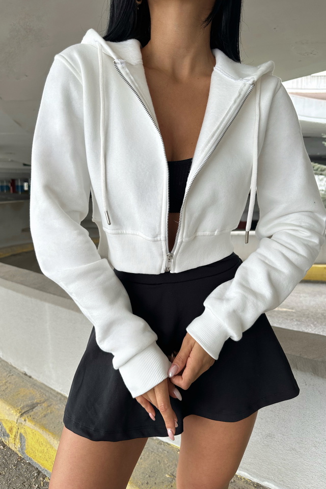 Beyaz Fermuar Detay Crop Top ATE-0370 - 2