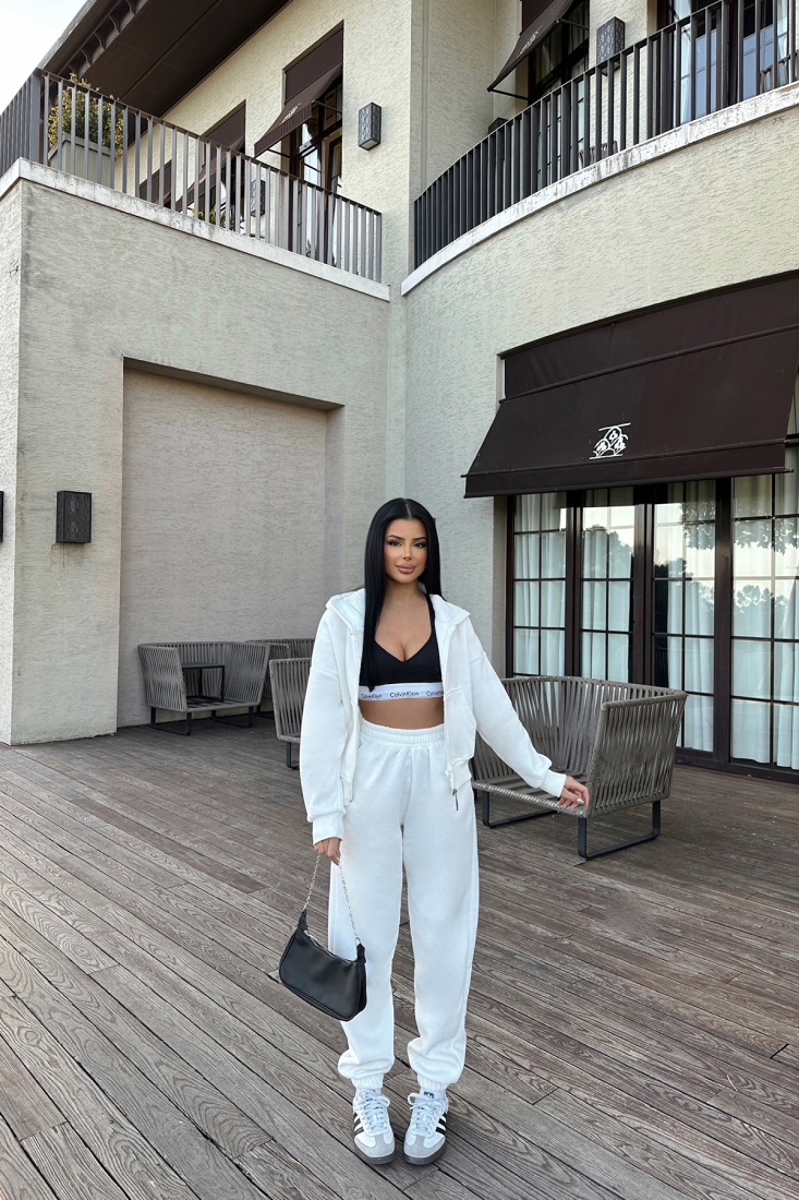 Beyaz Fermuar Detay Pantolonlu Takım ATE-0790 - EYYO