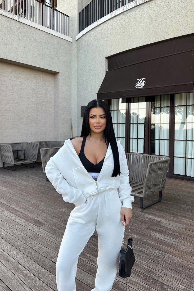 Beyaz Fermuar Detay Pantolonlu Takım ATE-0790 - EYYO