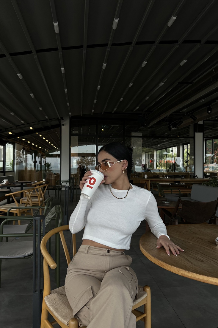 Beyaz Fitilli Crop Top ATE2815 - EYYO