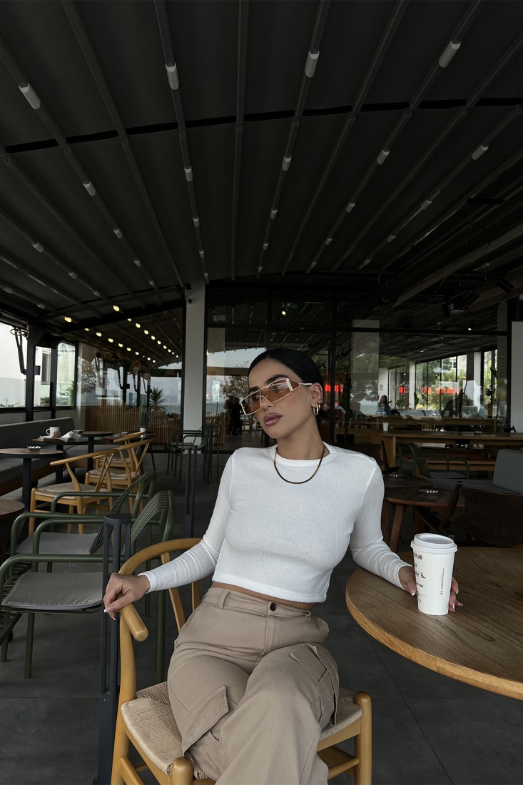 Beyaz Fitilli Crop Top ATE2815 - EYYO